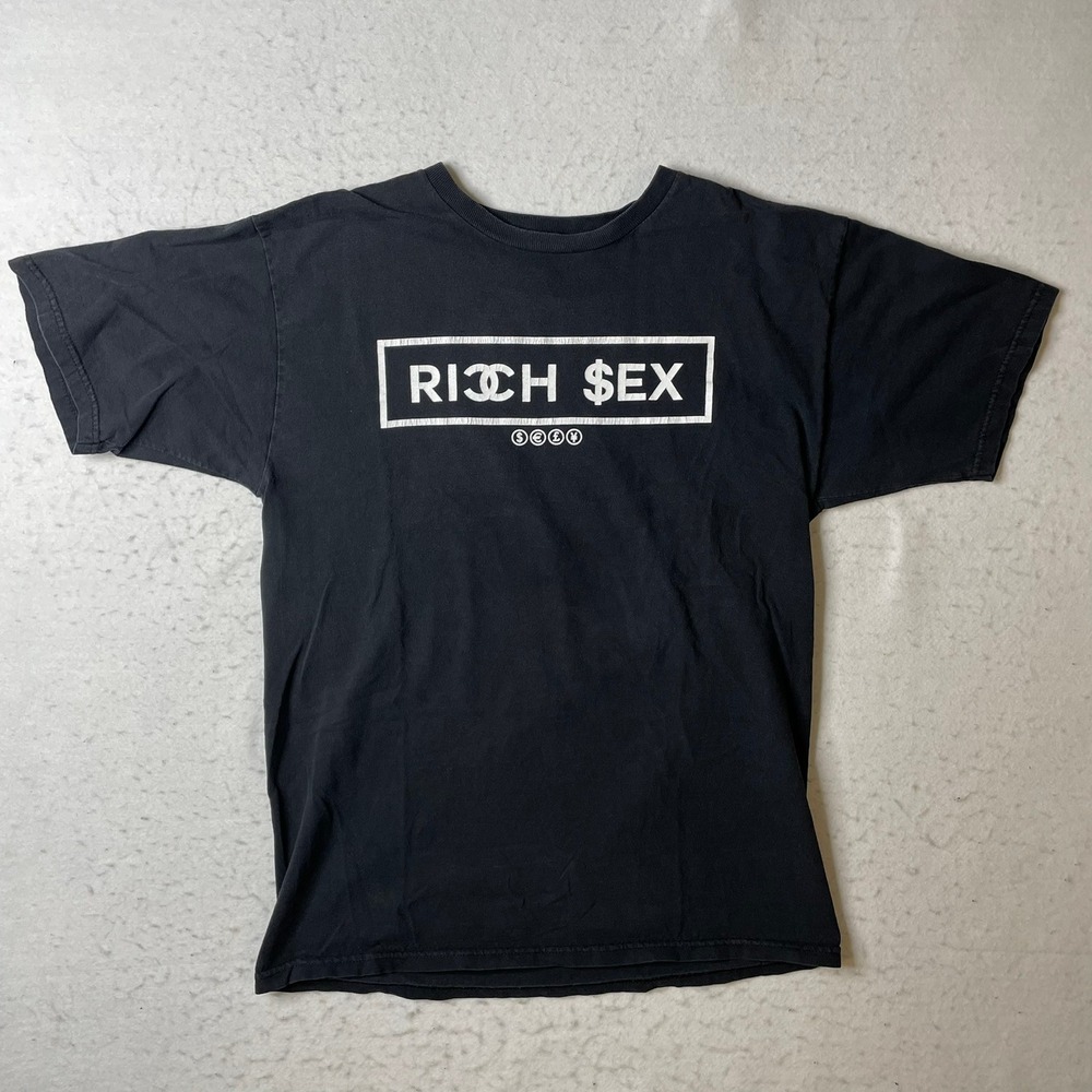Kream Rich Sex Graphic T-Shirt Mens Medium Black Short Sleeve Crew Neck Cotton - Picture 1 of 6
